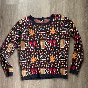 BDG Black and Orange Crew Neck Sweater with Festive Pattern